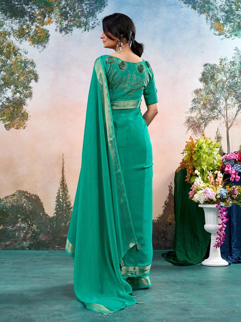 Vasthrlay Chiffon Jacquard Unstitched Black Saree