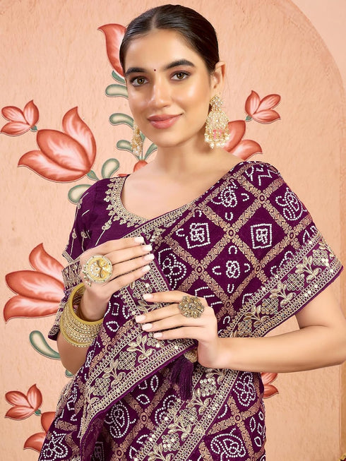 Vasthrlay Georgette Embroidery Unstitched Dark Green Saree