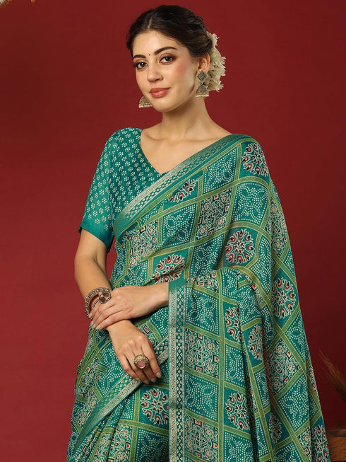 Vasthrlay Georgette Bandhani Unstitched Pink Saree
