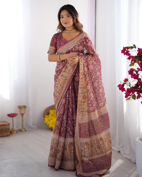 Vasthrlay Handloom Burgundy Floral Saree
