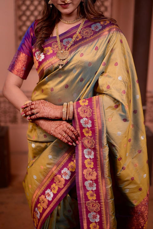 Vasthrlay Kanjivaram Unstitched Mahendi Ethnic Wear
