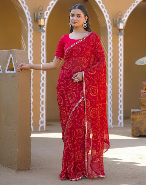 Vasthrlay Georgette Bandhani Unstitched Maroon Saree