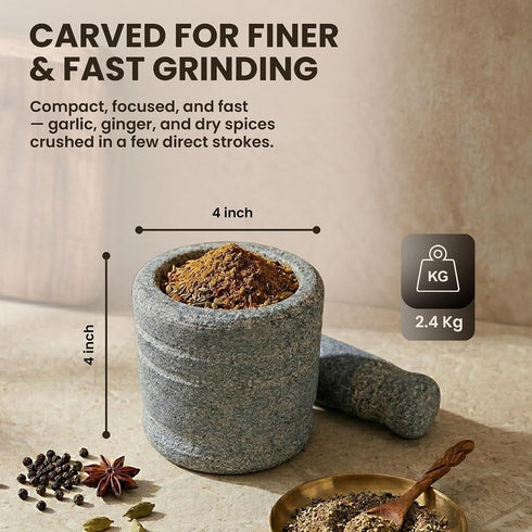 Heavy Duty Large Mortar and Pestle Set for Spices | Silbatta for Chutney