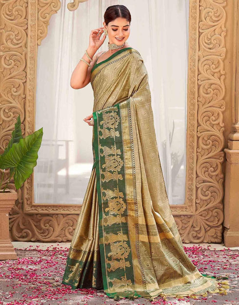 Vasthrlay Banarasi Jacquard Mustard Yellow Saree With Unstitched Blouse Piece