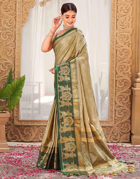Vasthrlay Banarasi Jacquard Unstitched Mustard Saree