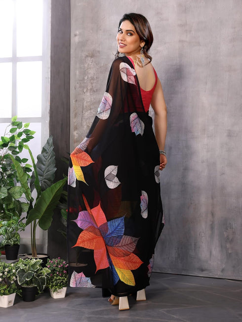 VasthrlayGeorgette Bandhani Unstitched Black Free Ethnic Wear