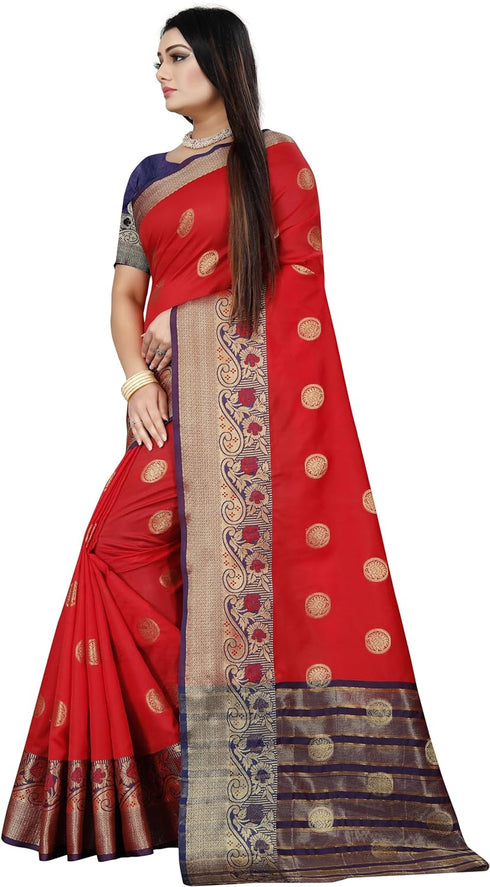 Vasthrlay Banarasi Blue Orange Ethnic Wear