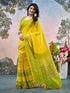 Vasthrlay Chanderi Printed Yellow Saree With Light Green Unstitched Blouse Piece