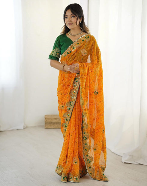 Vasthrlay Georgette Embroidery Unstitched Red Saree