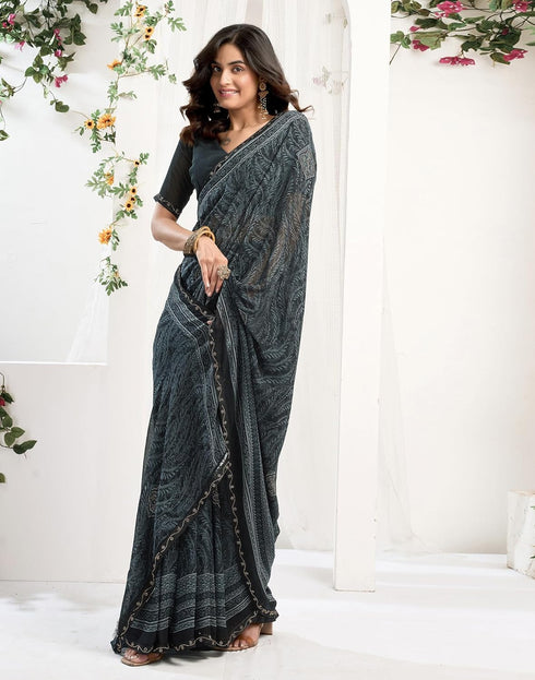 Vasthrlay Georgette Printed Unstitched Maroon Saree