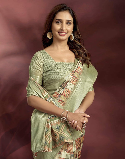 Vasthrlay Banglori Printed Unstitched Peach Saree