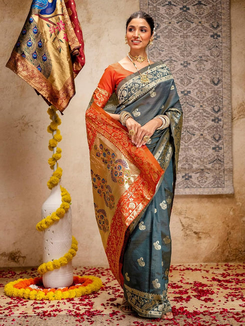 Vasthrlay Weaving Paithani Unstitched Maroon Saree