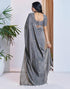 Vasthrlay Womens Sequence Grey Saree With Unstitched Blouse Piece