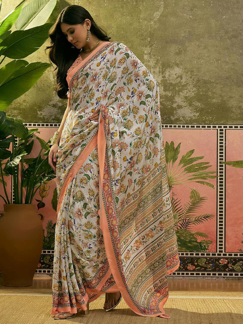 Vasthrlay Womens Printed Unstitched Baby Pink Saree