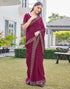 Vasthrlay Georgette Scalloped Rani Pink Saree With Unstitched Blouse Piece