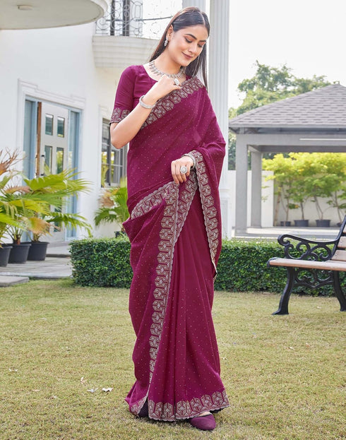Vasthrlay Georgette Scalloped Unstitched Red Saree