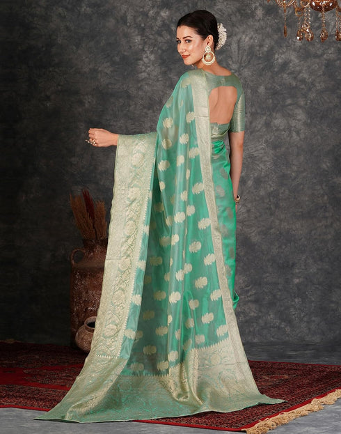 Vasthrlay Banarasi Kanjivaram Mint Green Saree With Unstitched Blouse Piece