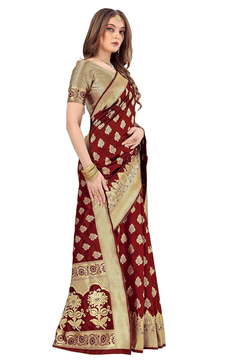 Vasthrlay Banarasi Gs Bridal Maroon Ethnic Wear