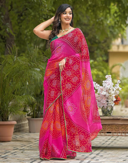 Vasthrlay Georgette Bandhani Unstitched Green Saree
