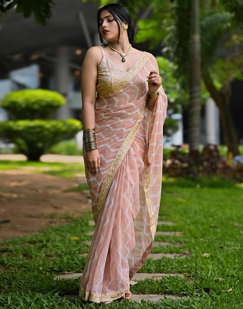 Vasthrlay Georgette Leheriya Unstitched Blue Saree