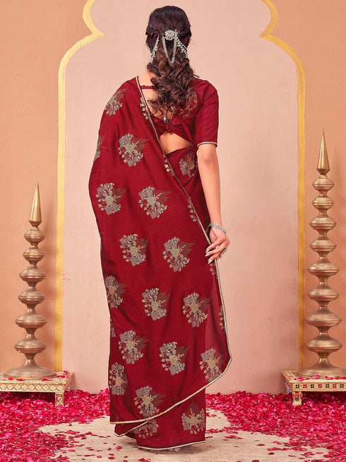 Vasthrlay Vichitra Printed Unstitched Maroon Saree