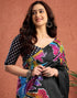 Vasthrlay Womens Printed Black And Pink Saree With Unstitched Blouse Piece