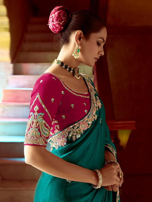 Vasthrlay Embroidery Sequence Unstitched Morpeach Ethnic Wear
