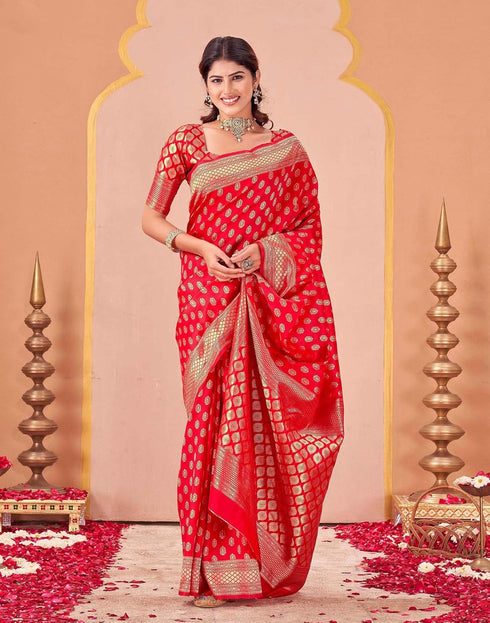 Vasthrlay Kanjivaram Jacquard Unstitched Rama Green Saree