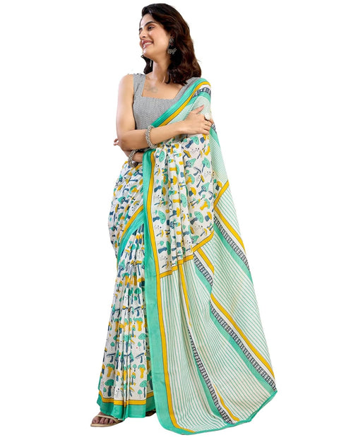 Vasthrlay Womens Printed Unstitched White Saree
