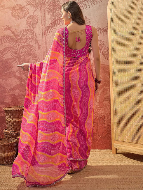 Vasthrlay Chiffon Bandhani Unstitched Purple Saree