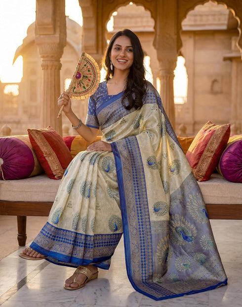 Vasthrlay Banglori Printed Unstitched Peach Saree