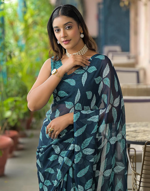 Vasthrlay Chiffon Bandhani Unstitched Olive Green Saree