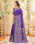 Vasthrlay Womens Weaving Dark Purple | Golden Saree With Unstitched Blouse Piece