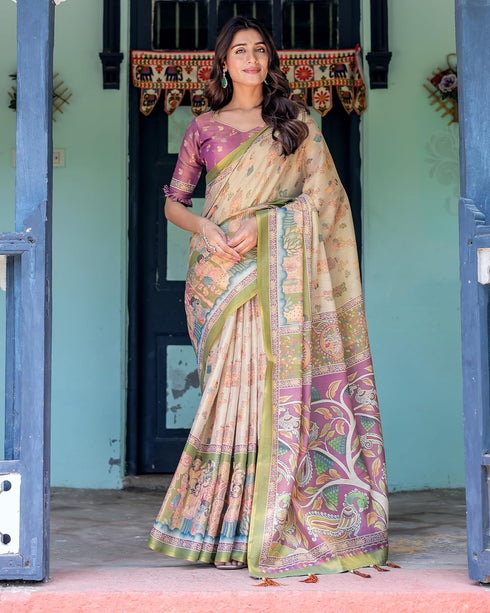 Vasthrlay Handloom Multicolour Pink Blue Saree
