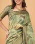 Vasthrlay Slate Lavender Geometric Print Polyester Saree With Dull Gold Zari Border And Unstitched Blouse Piece