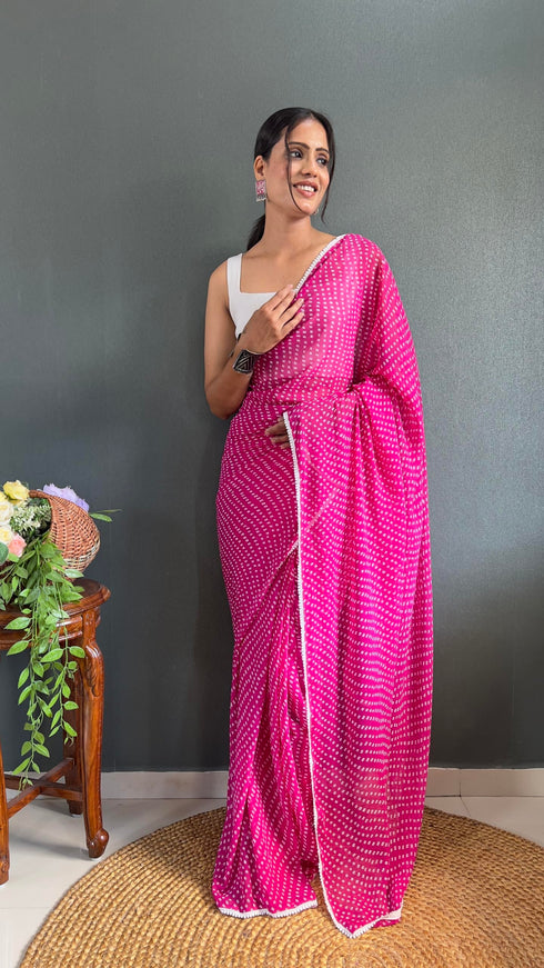 Vasthrlay Pink Georgette Unstitched Saree