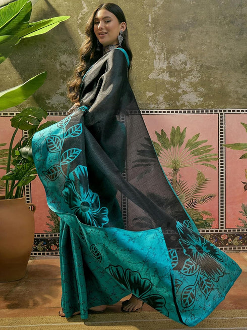 Vasthrlay Womens Printed Unstitched Beige Saree