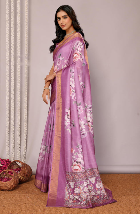 Vasthrlay Purple Printed Saree
