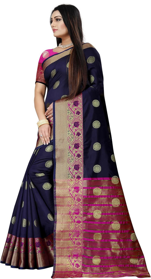 Vasthrlay Banarasi Blue Orange Ethnic Wear