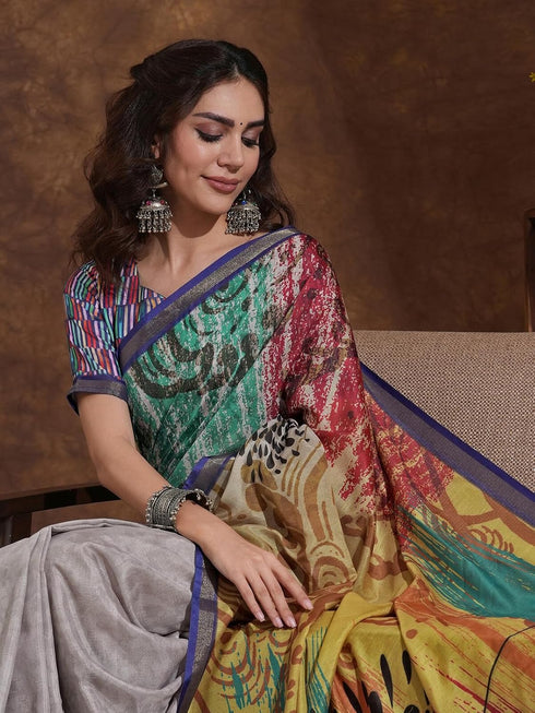 Vasthrlay Weaving Printed Unstitched Dusty Pink Saree