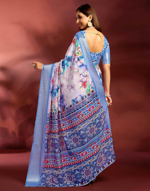Vasthrlay Printed Jacquard Unstitched Rama Green Saree