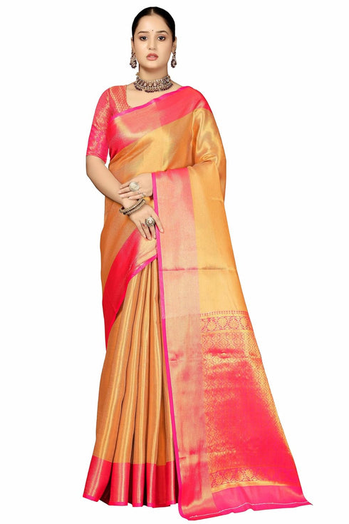 Vsathrlay Gold Kanjivaram Banarasi Festival Ethnic Wear