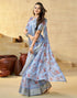Vasthrlay Womens Printed Skyblue Saree With Unstitched Blouse Piece