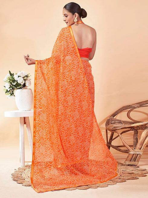Vasthrlay Chiffon Bandhani Unstitched Peach Saree