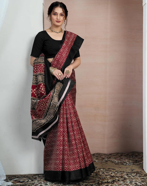 Vasthrlay Bandhani Printed Unstitched Black Saree