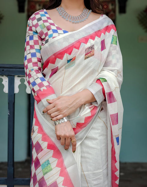 Vasthrlay Womens Printed Unstitched Light Green Saree