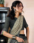 Vasthrlay Womens Printed Beige And Dark Dusty Green Saree With Unstitched Blouse Piece