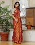 Vasthrlay Bandhani Printed Dark Orange Saree With Unstitched Blouse Piece