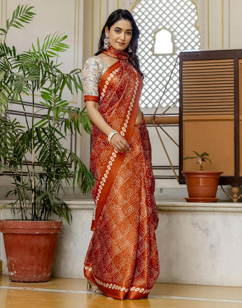 Vasthrlay Bandhani Printed Unstitched Wine Saree