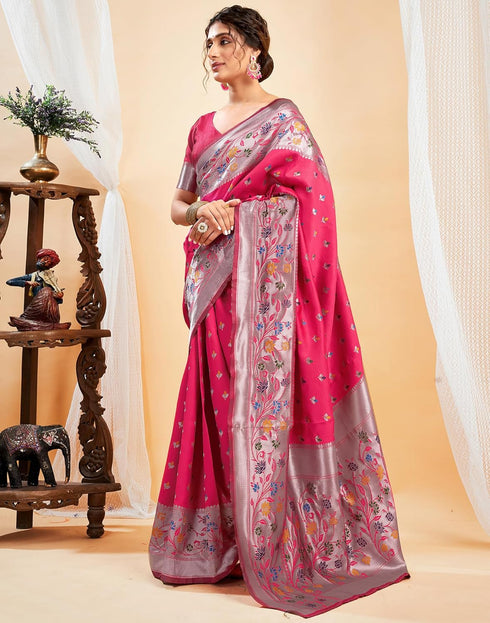 Vasthrlay Womens Paithani Unstitched Pink Saree